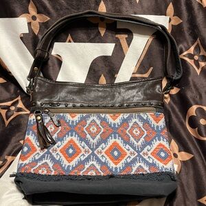Myra EUC Western Boho Patterned Cotton and Leather Crossbody Bag